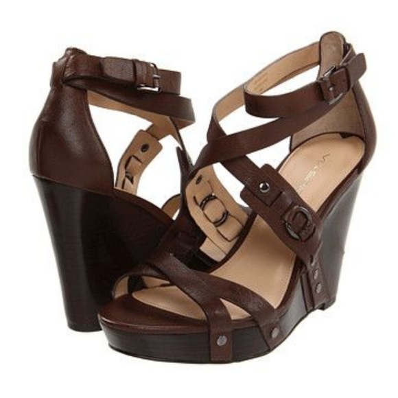 Via Spiga Minda Brown Wedge Sandals 